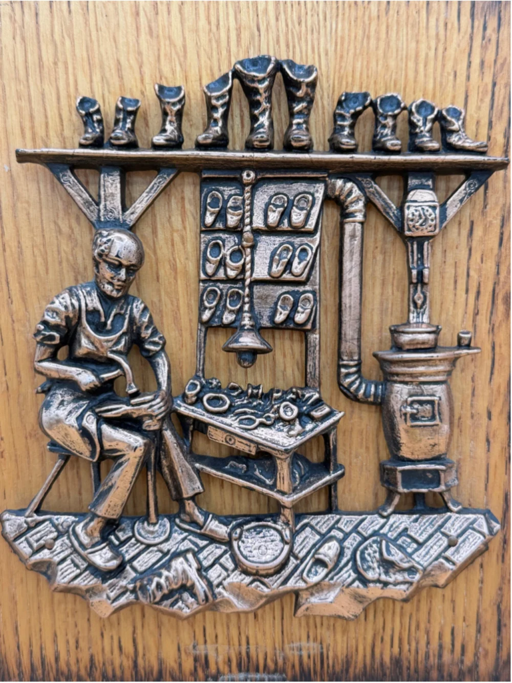 Vintage A&J Shoemaker Workshop Wall Plaque One Size Brown Bronze